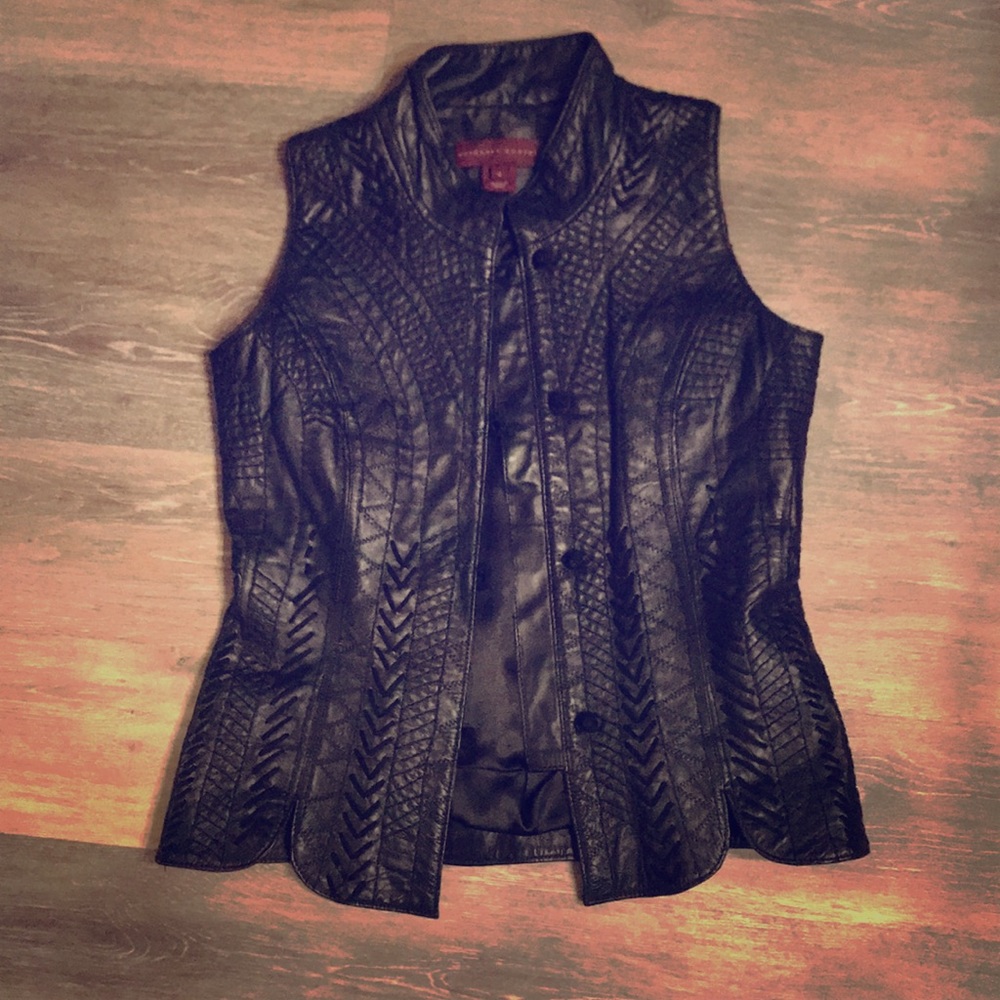 VINTAGE EMBROIDERED GENUINE LEATHER VEST/ Sz 4